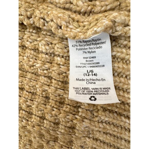 Khaki tan chunky knit cardigan sweater women large (12-14) open front boho - Picture 4 of 8